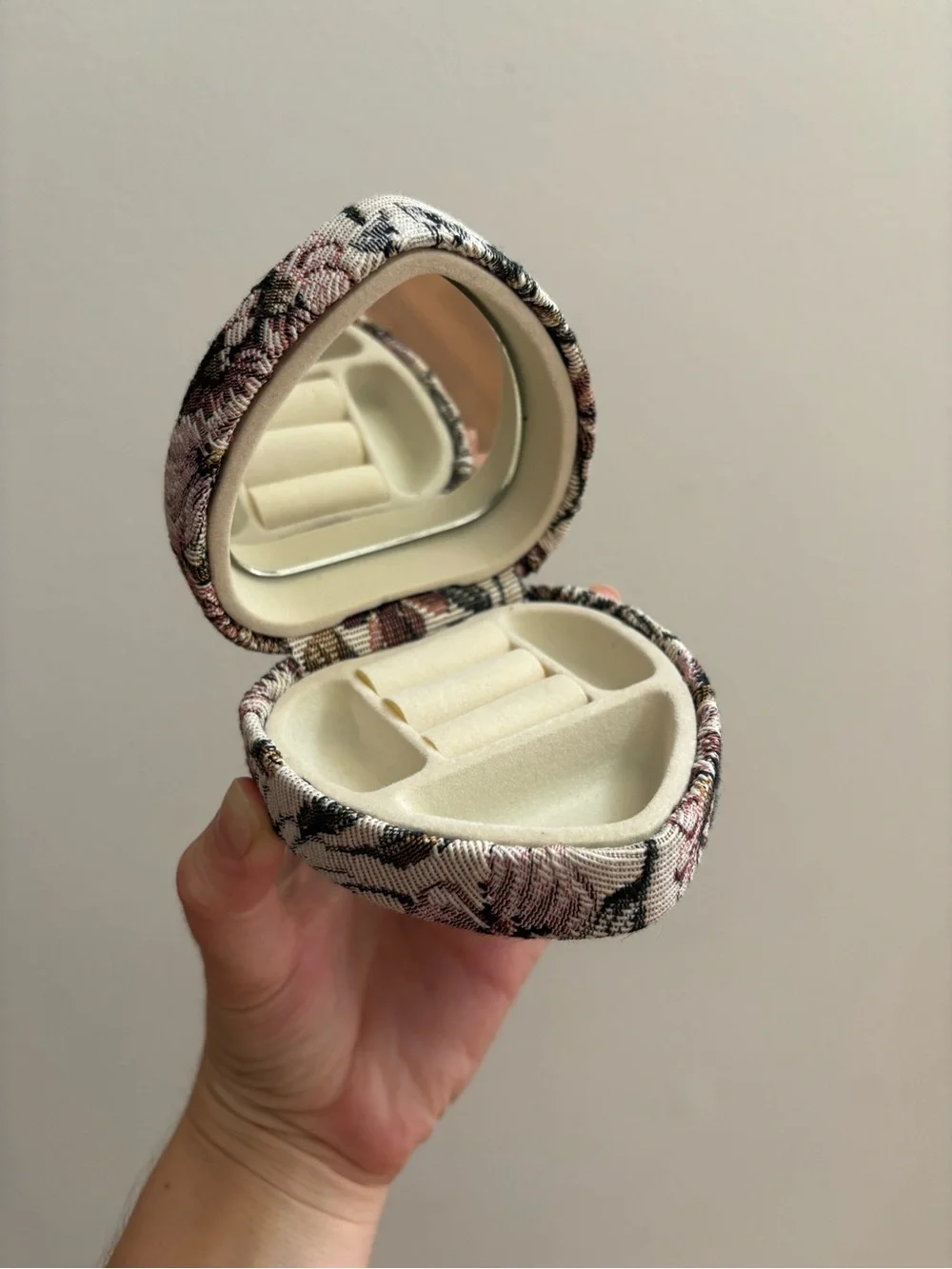 Vintage 1990's Floral Tapestry Heart Shaped Mini Jewelry Box